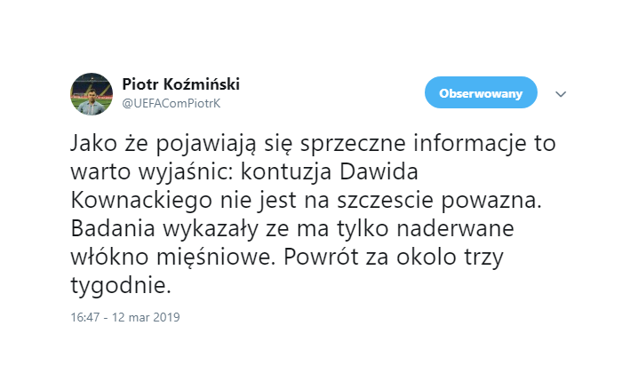 NAJNOWSZE informacje na temat kontuzji Dawida Kownackiego